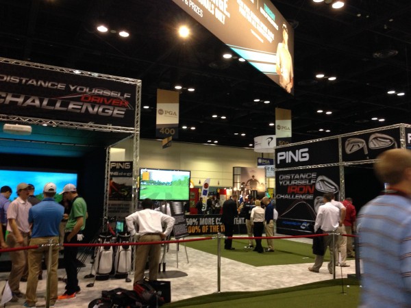 The more open-air, easy-to-walk-through PING booth at the 2014 PGA Merchandise Show.