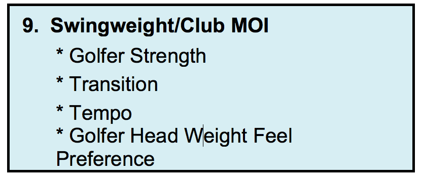 Driver Swing Weight Chart