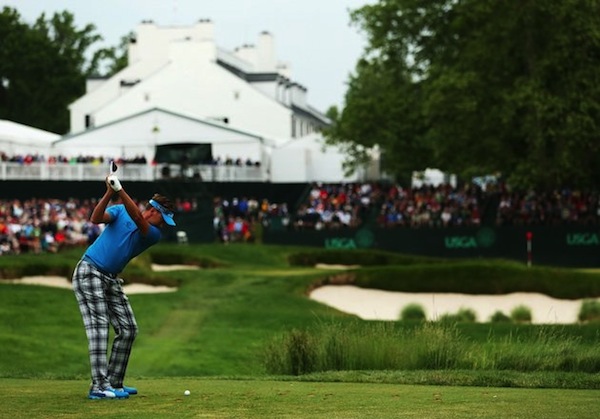 Ian Poulter playing No. 13 at Merion GC in the 2013 U.S. Open.